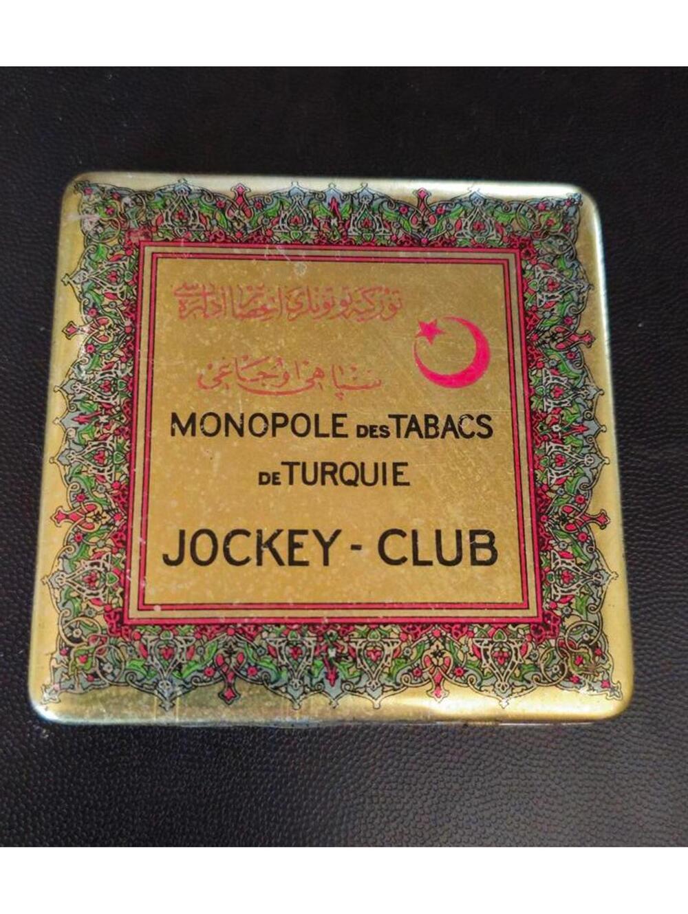 Vintage JOCKEY-CLUB Lithographed Turkish Tobacco Tin 1930's